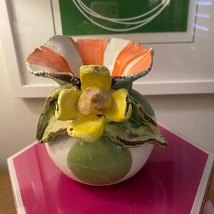 3 E Design hand painted pottery  Vase with Floral Design